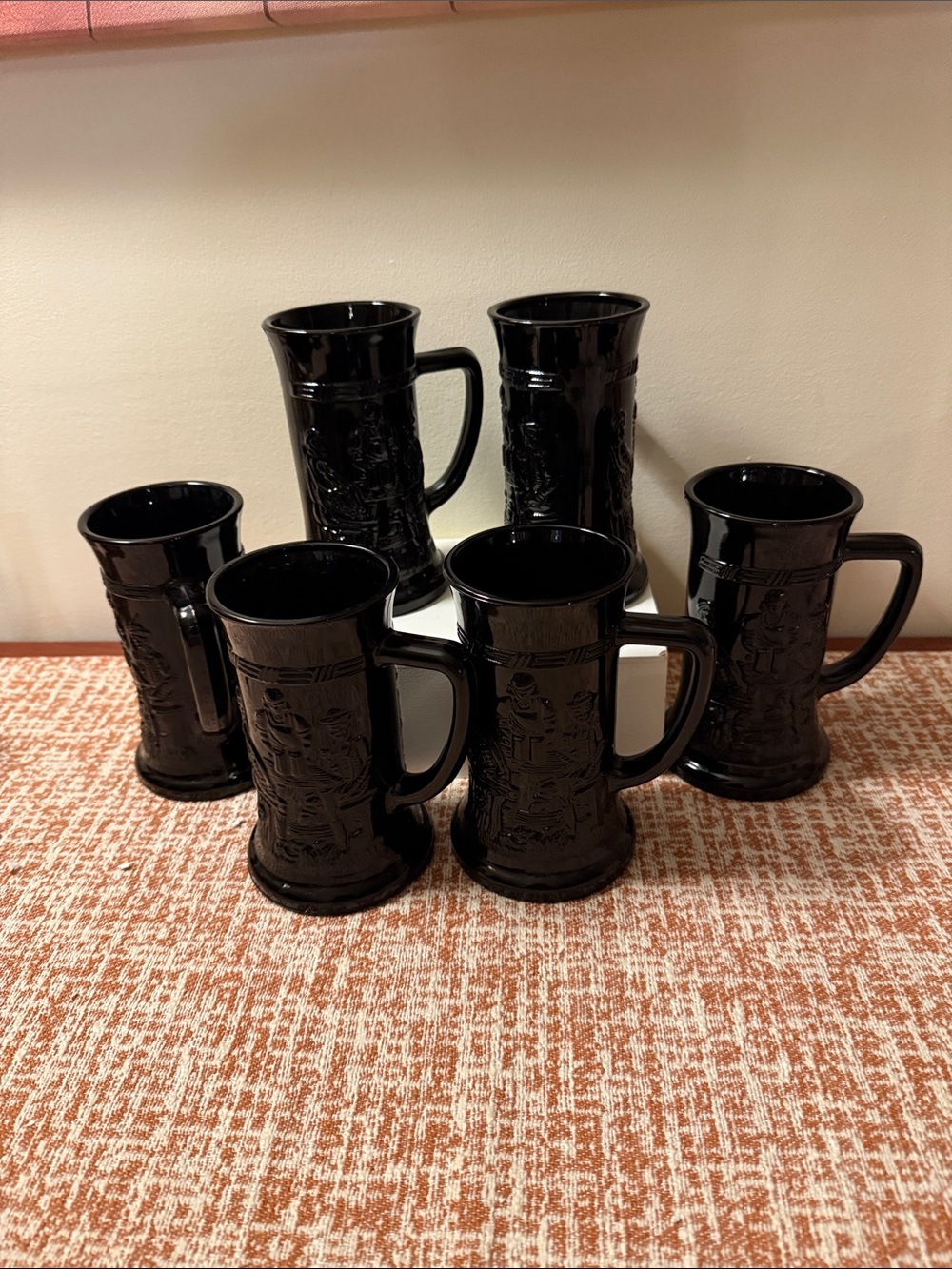 Vintage Indiana Glass Tiara Ebony Beer Steins, Set of 6